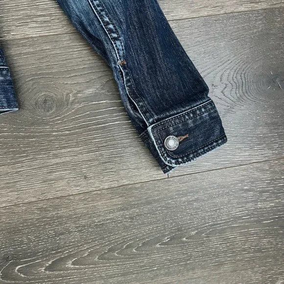 Old Navy  jean jacket womens XS Trucker‎ medium dark stretch denim Old School - Picture 8 of 12